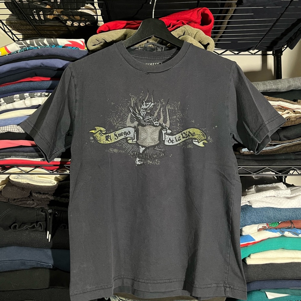 Edgy Graphic Tee in Charcoal Gray
